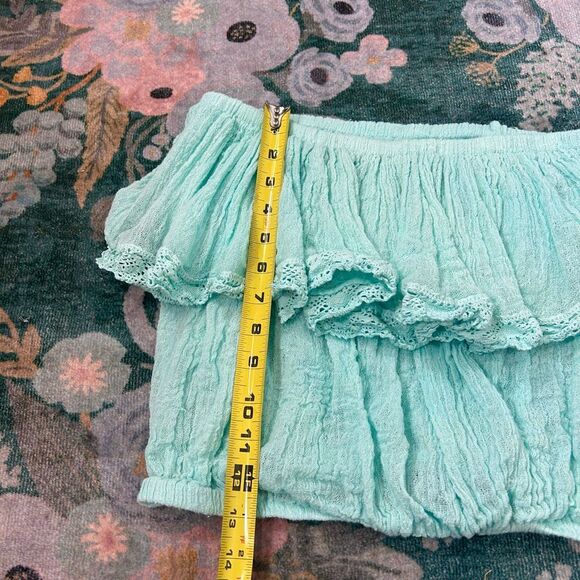 Jen's Pirate Booty Top Womens One Size teal Gauze Ruffle Lace Crop Off Shoulder - Picture 9 of 11